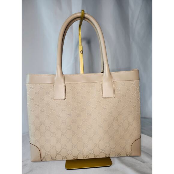 Gucci GG Monogram Canvas Tote Light Beige Leather Large Shopper Shoulder Bag - Picture 5 of 16